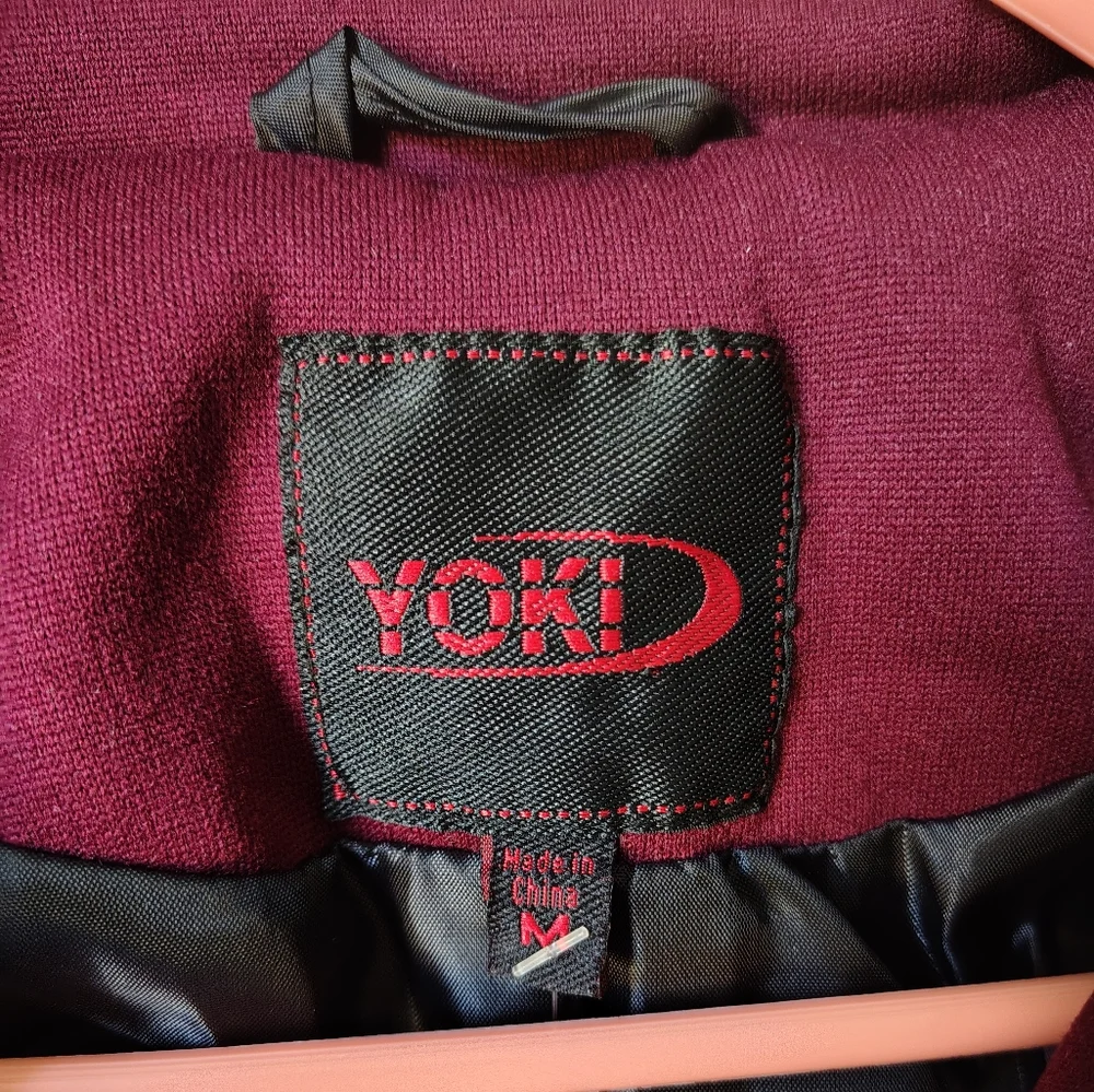 *NWT* Yoki Women's Medium Burgundy Button-up Coat With Tie At Waist - Picture 8 of 13